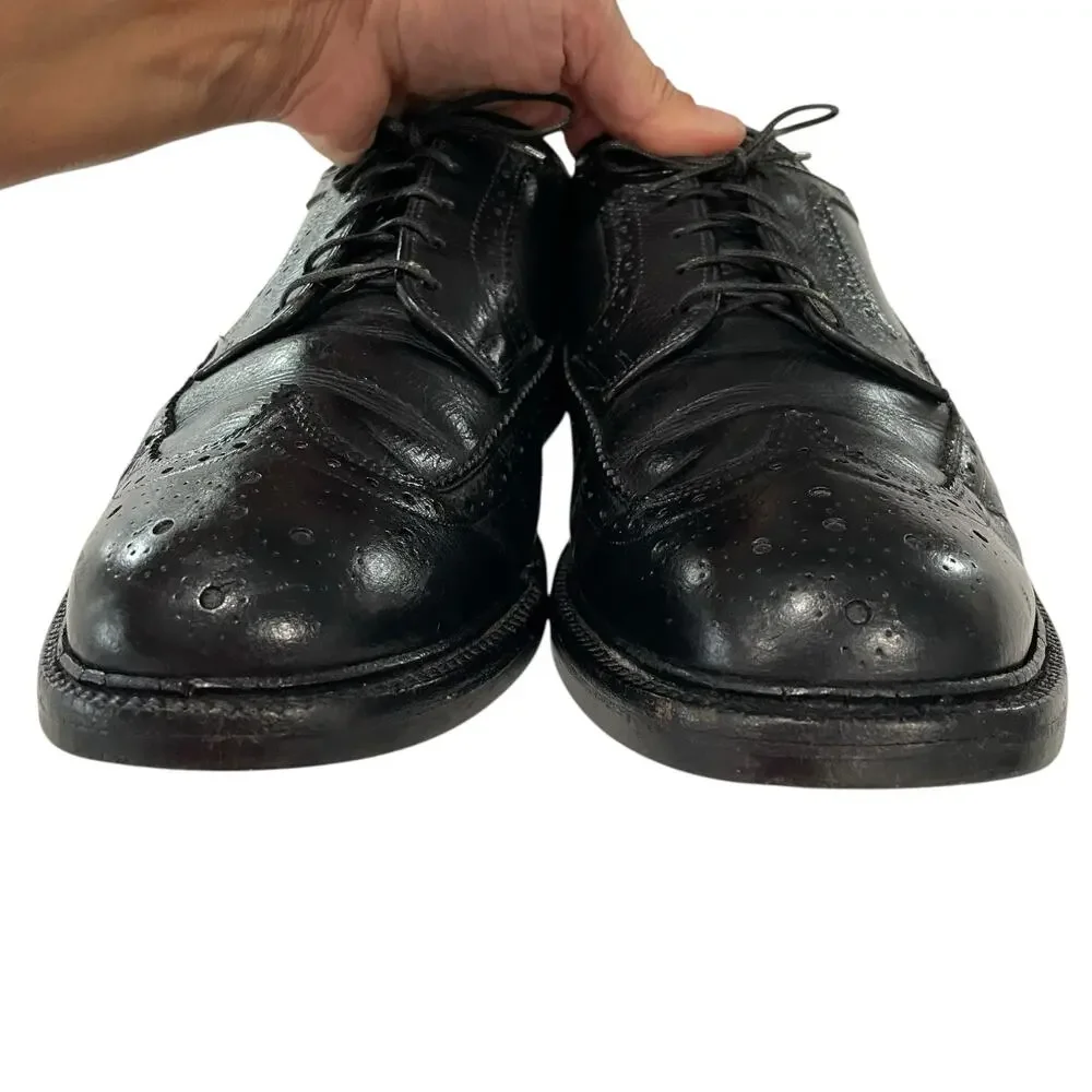 Hanover Black Wingtip Shoes Men 8.5 Leather Dress Lace Up Oxfords Vintage READ